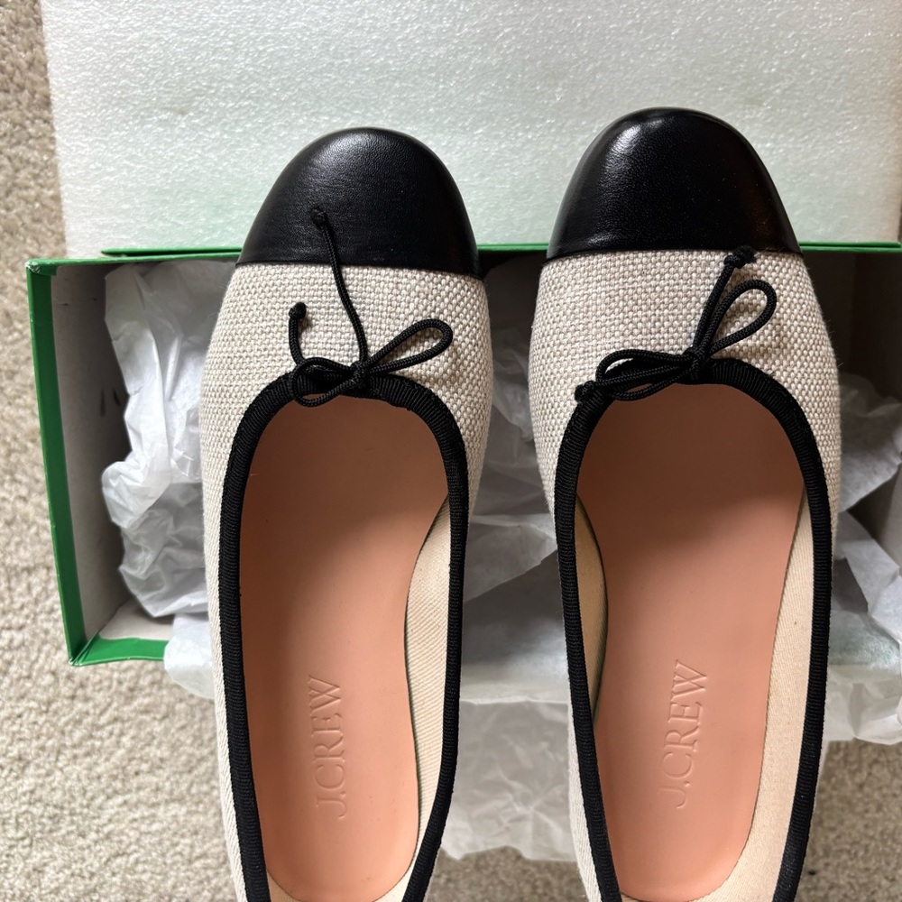 J. Crew Black and Cream Ballet Flats with Bow
